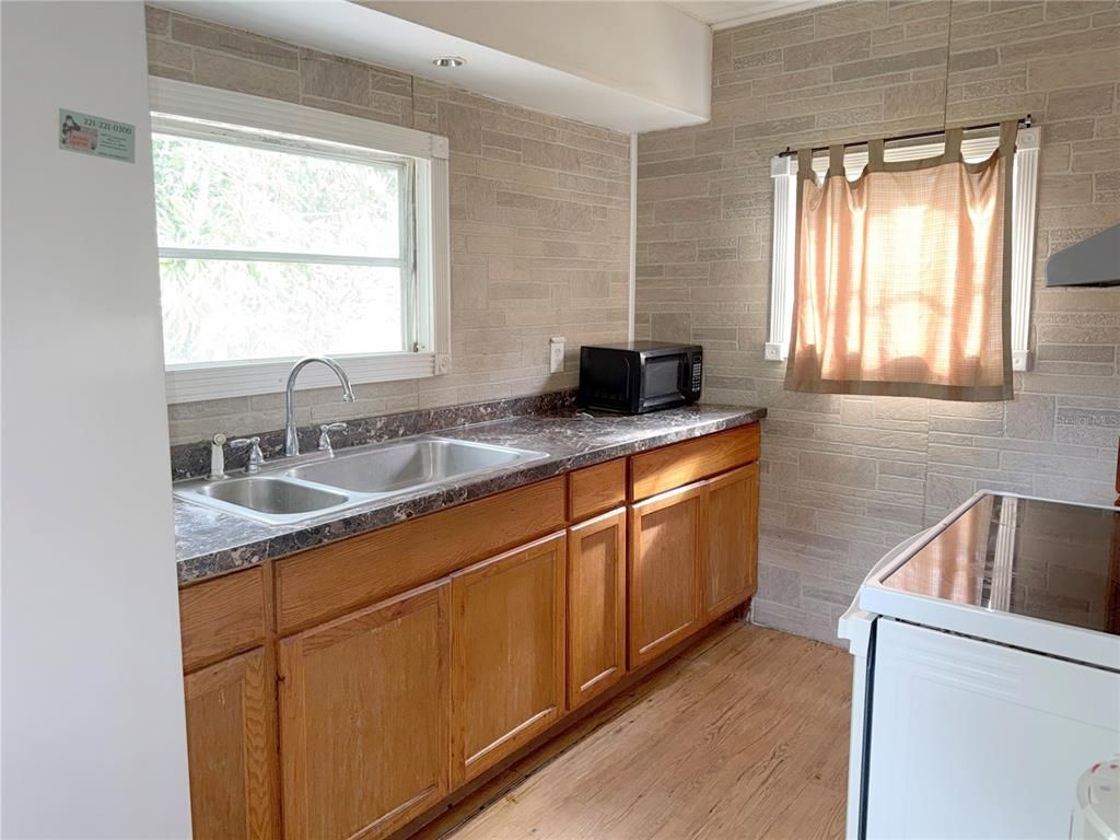 Interior, Kitchen, Stone Walls, Wood Texture Flooring