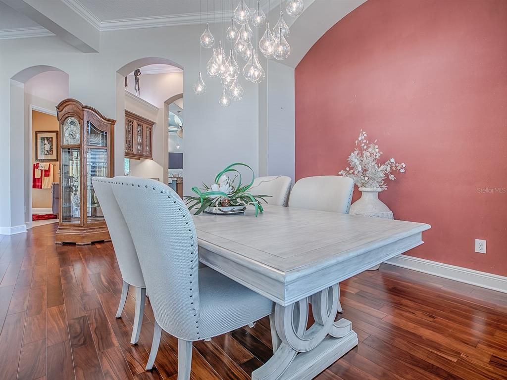 Dining room, Interior, Pendant Lights, Wood Texture Flooring