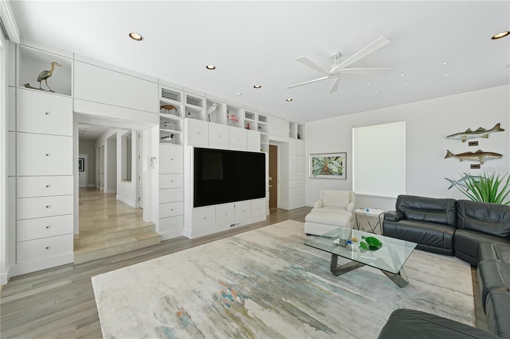 Interior, Living room, Recessed Lighting, Wood Texture Flooring