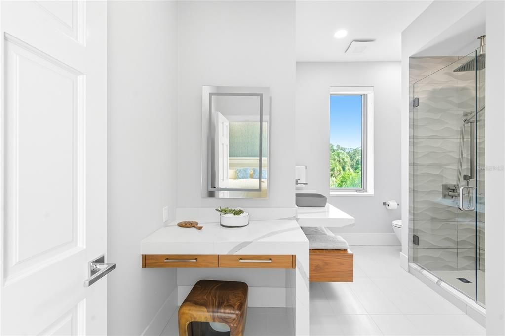 Bathroom, Dual Sink Vanities, Glass Shower, Interior, Recessed Lighting