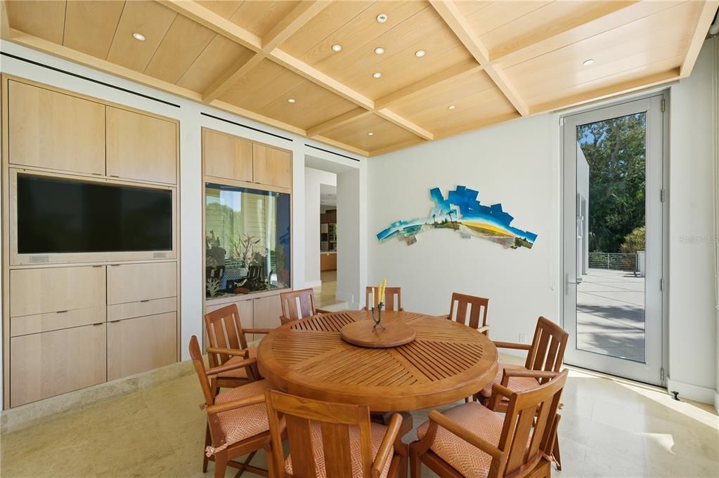 Dining room, Interior, Recessed Lighting, Wooden Ceilings