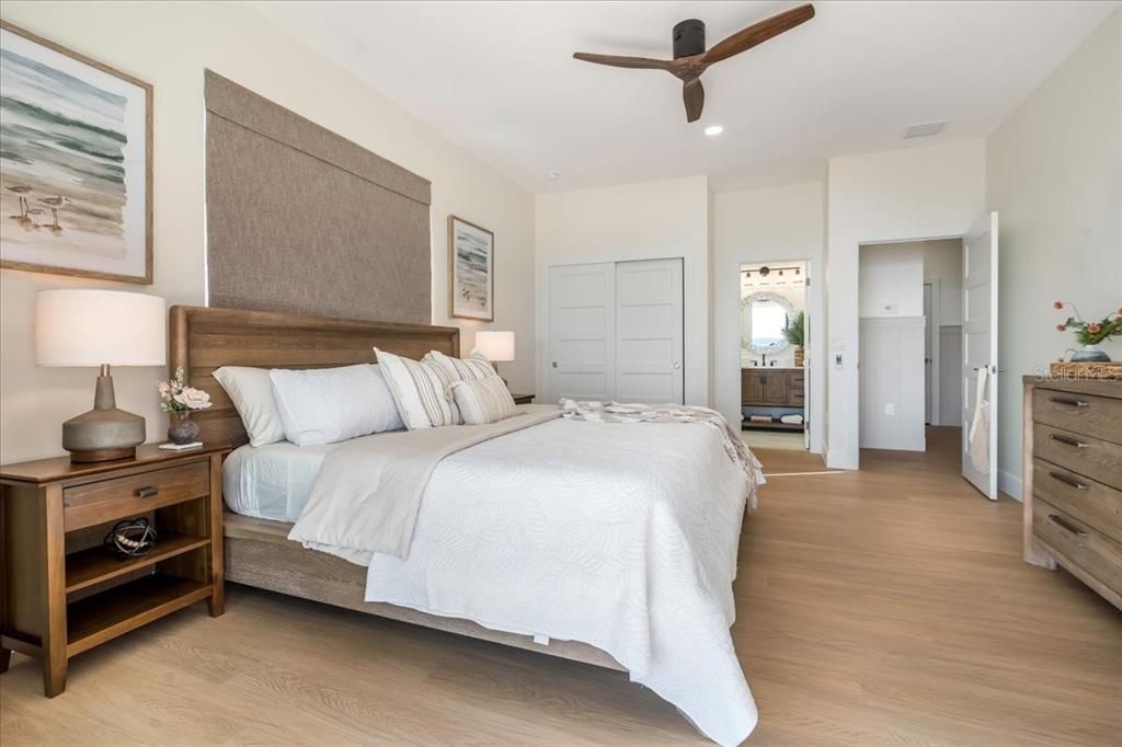 Bedroom, Interior, Recessed Lighting, Wood Texture Flooring