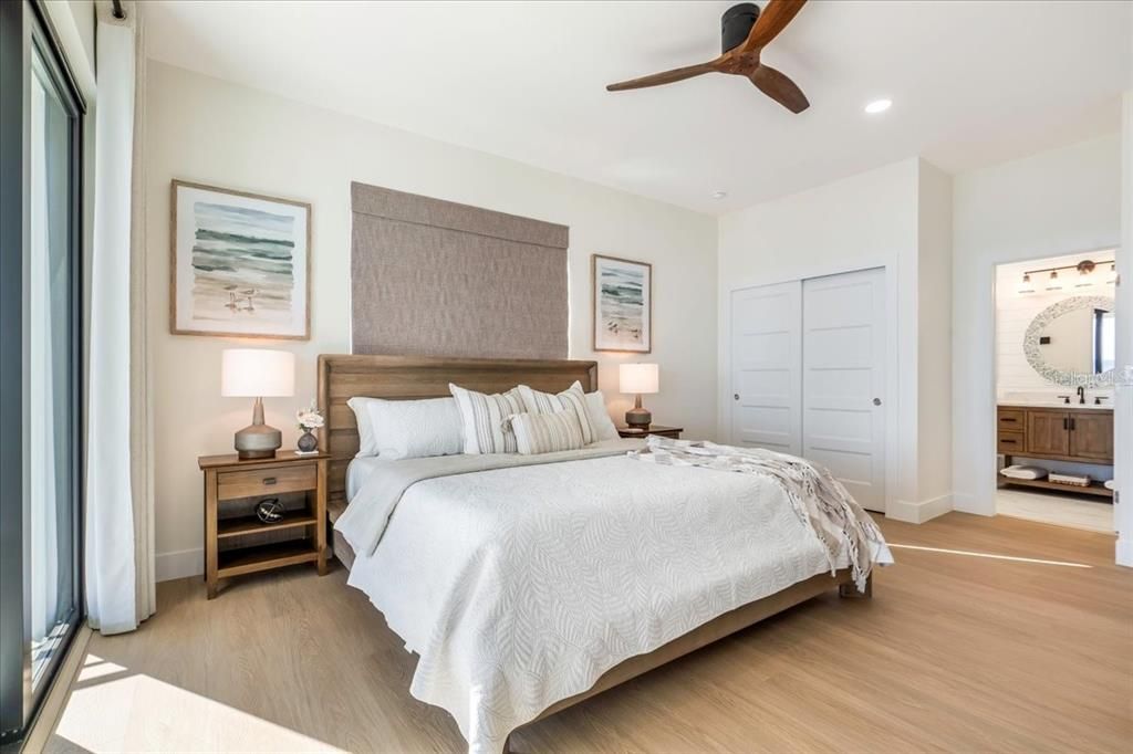 Bedroom, Interior, Recessed Lighting, Wood Texture Flooring