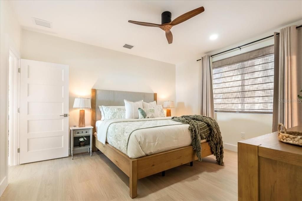 Bedroom, Interior, Recessed Lighting, Wood Texture Flooring