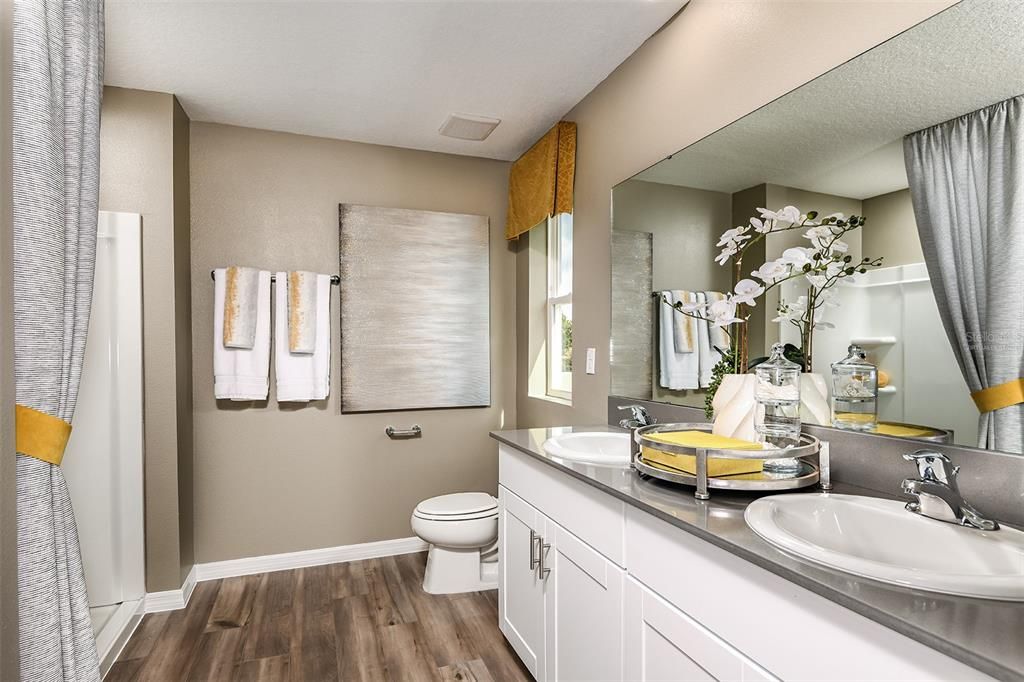 Bathroom, Dual Sink Vanities, Interior, Wood Texture Flooring