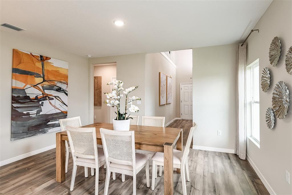 Dining room, Interior, Recessed Lighting, Wood Texture Flooring