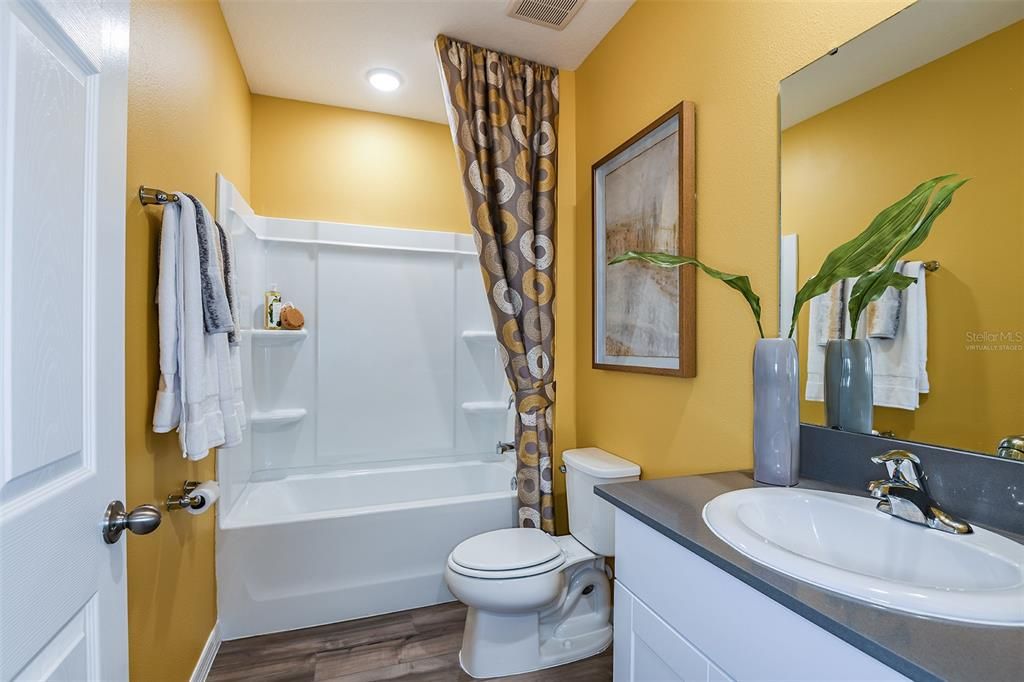 Bathroom, Interior, Recessed Lighting, Wood Texture Flooring