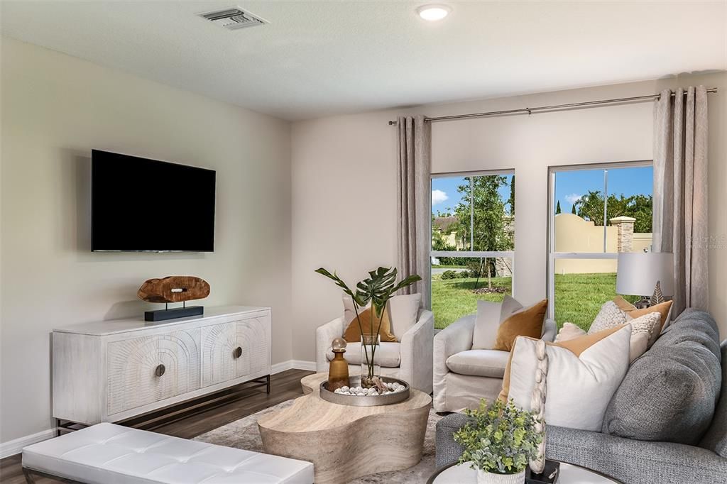 Interior, Living room, Recessed Lighting, Wood Texture Flooring