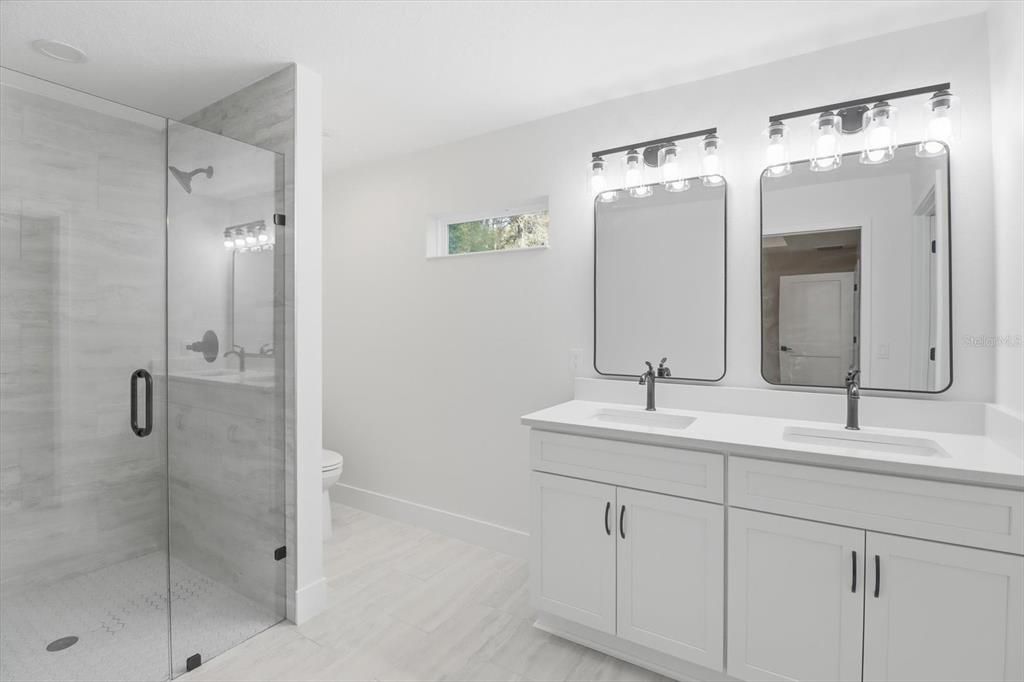 Bathroom, Dual Sink Vanities, Glass Shower, Interior
