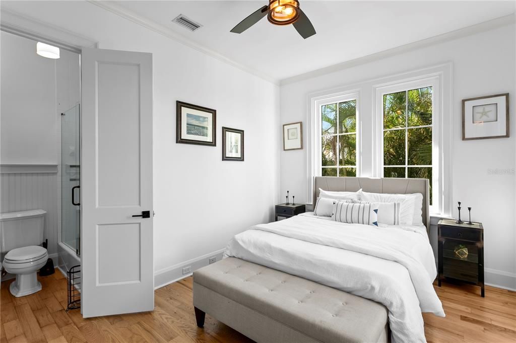 Bathroom, Bedroom, Glass Shower, Interior, Wood Texture Flooring