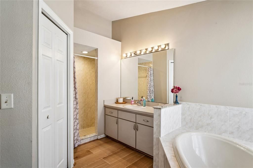 Bathroom, Dual Sink Vanities, Interior, Wood Texture Flooring