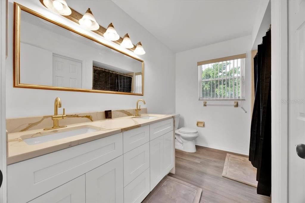 Bathroom, Dual Sink Vanities, Interior, Wood Texture Flooring