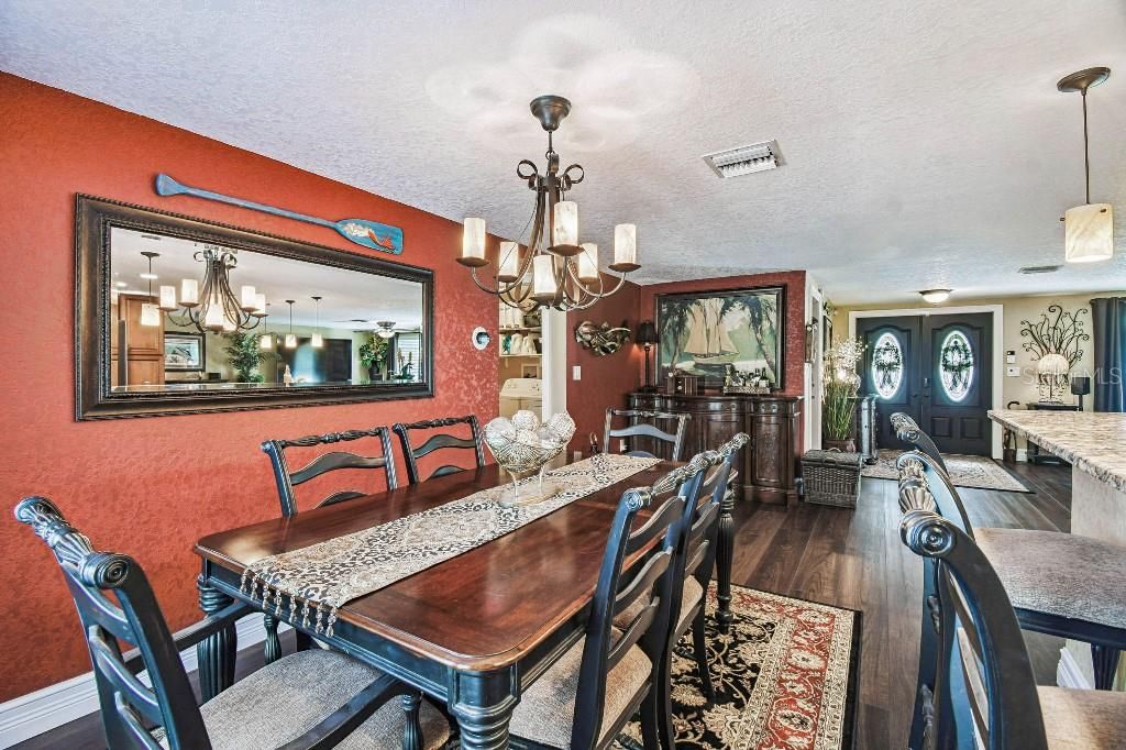 Chandelier, Dining room, Interior, Wood Texture Flooring