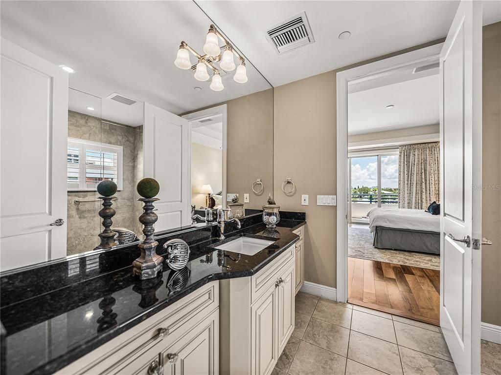 Bathroom, Bedroom, Dual Sink Vanities, Interior, Recessed Lighting, Wood Texture Flooring
