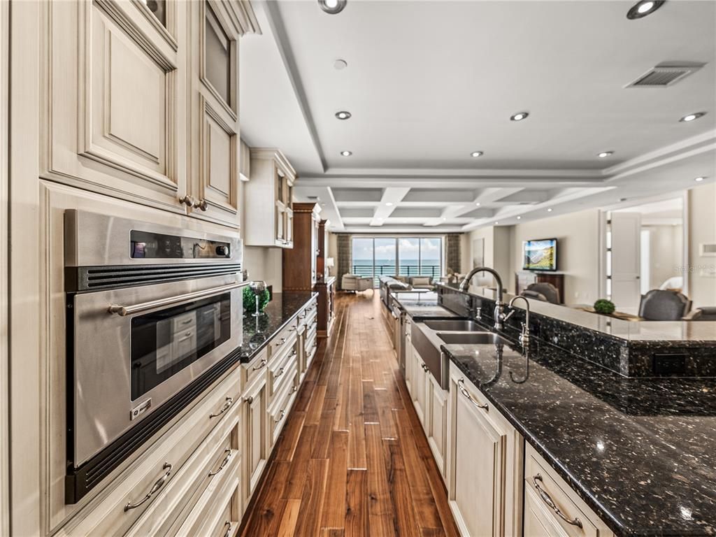 Interior, Kitchen, Living room, Recessed Lighting, Stainless Steel Appliances, Water, Wood Texture Flooring