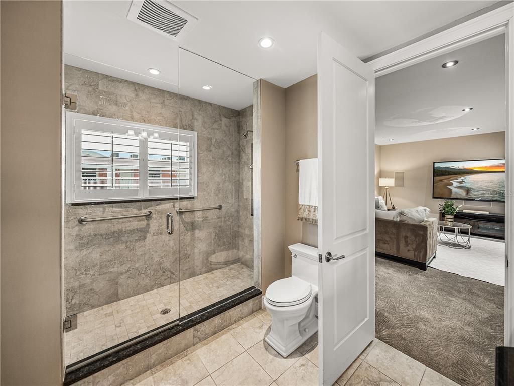 Bathroom, Glass Shower, Interior, Recessed Lighting