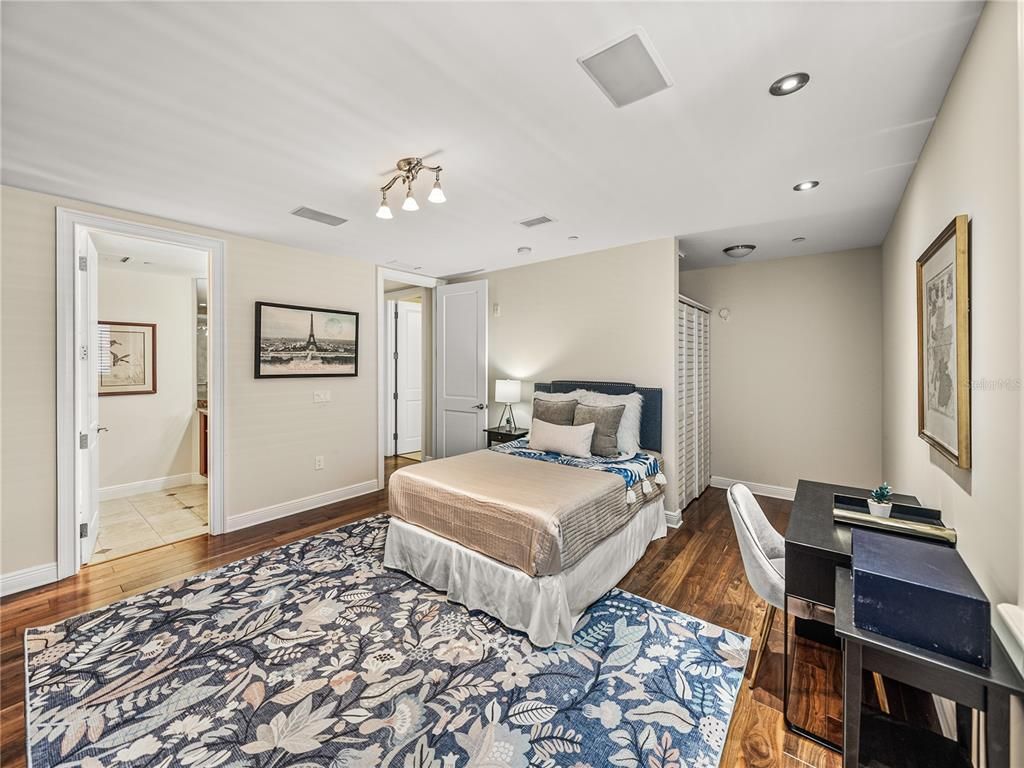 Bedroom, Home Office, Interior, Recessed Lighting, Wood Texture Flooring