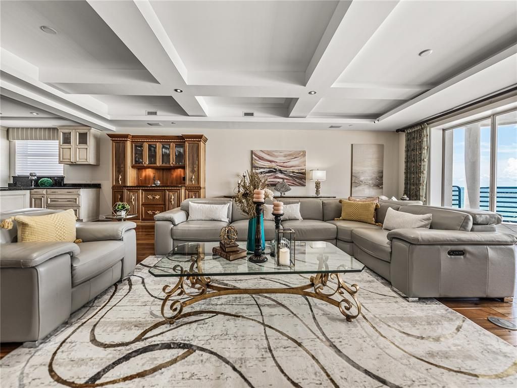 Interior, Living room, Recessed Lighting, Wood Texture Flooring