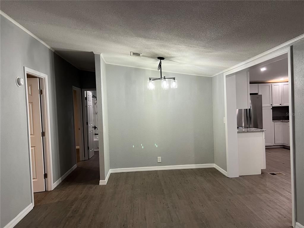 Empty room, Interior, Kitchen, Pendant Lights, Wood Texture Flooring