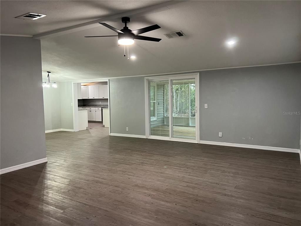 Empty room, Interior, Kitchen, Recessed Lighting, Wood Texture Flooring