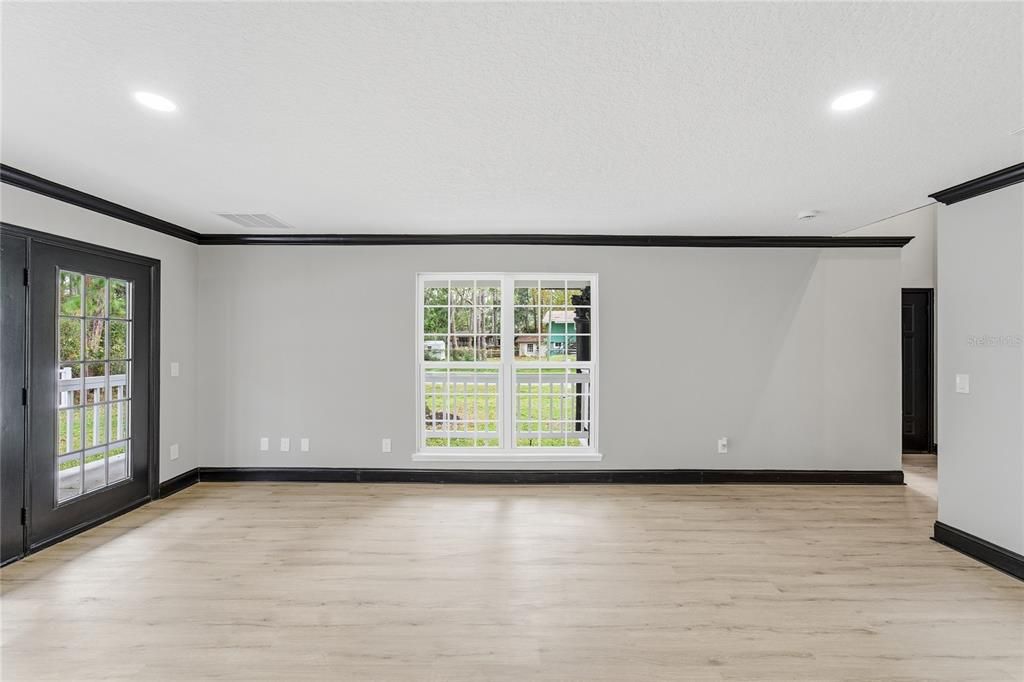 Empty room, Interior, Recessed Lighting, Wood Texture Flooring