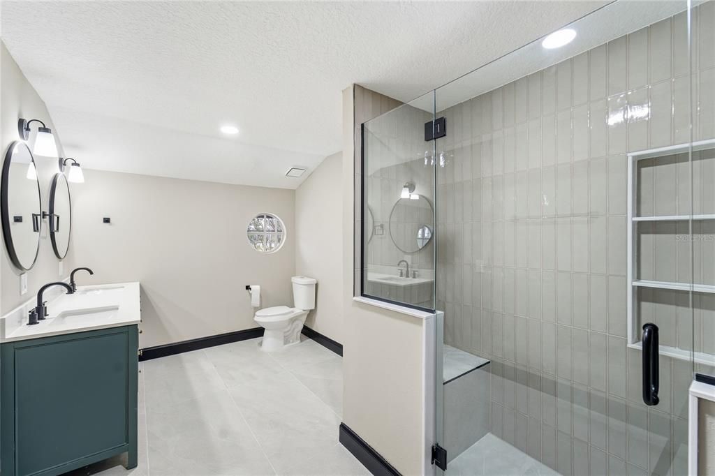 Bathroom, Glass Shower, Interior, Recessed Lighting