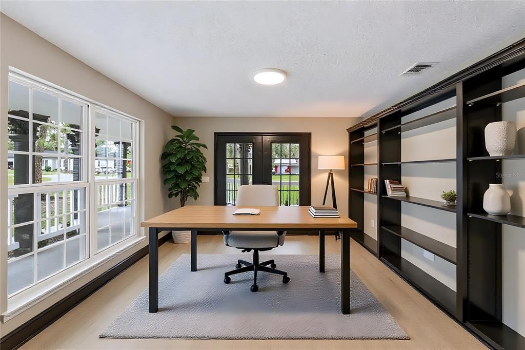 Home Office, Interior, Recessed Lighting, Wood Texture Flooring