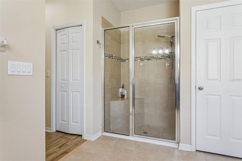 Bathroom, Glass Shower, Interior, Wood Texture Flooring