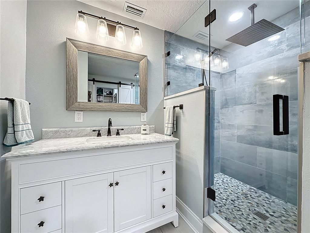Bathroom, Glass Shower, Interior, Recessed Lighting