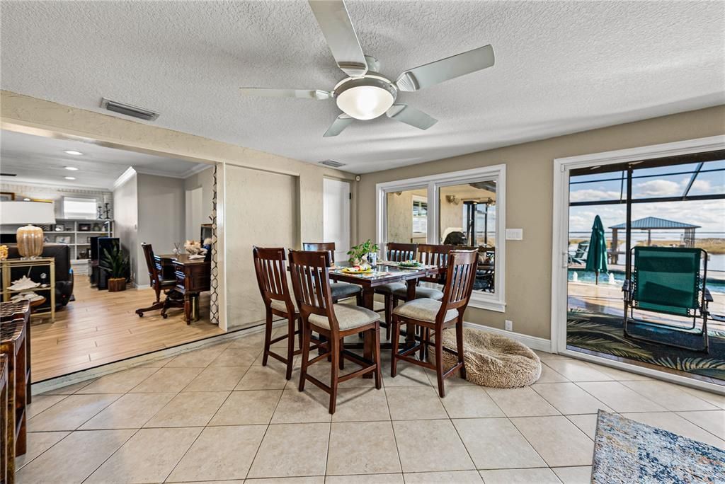 Dining room, Interior, Kitchen, Recessed Lighting, Wood Texture Flooring