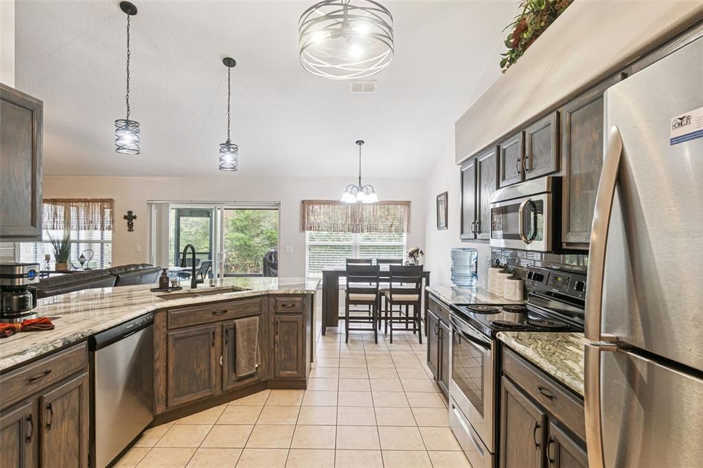 Dining room, Interior, Kitchen, Pendant Lights, Stainless Steel Appliances
