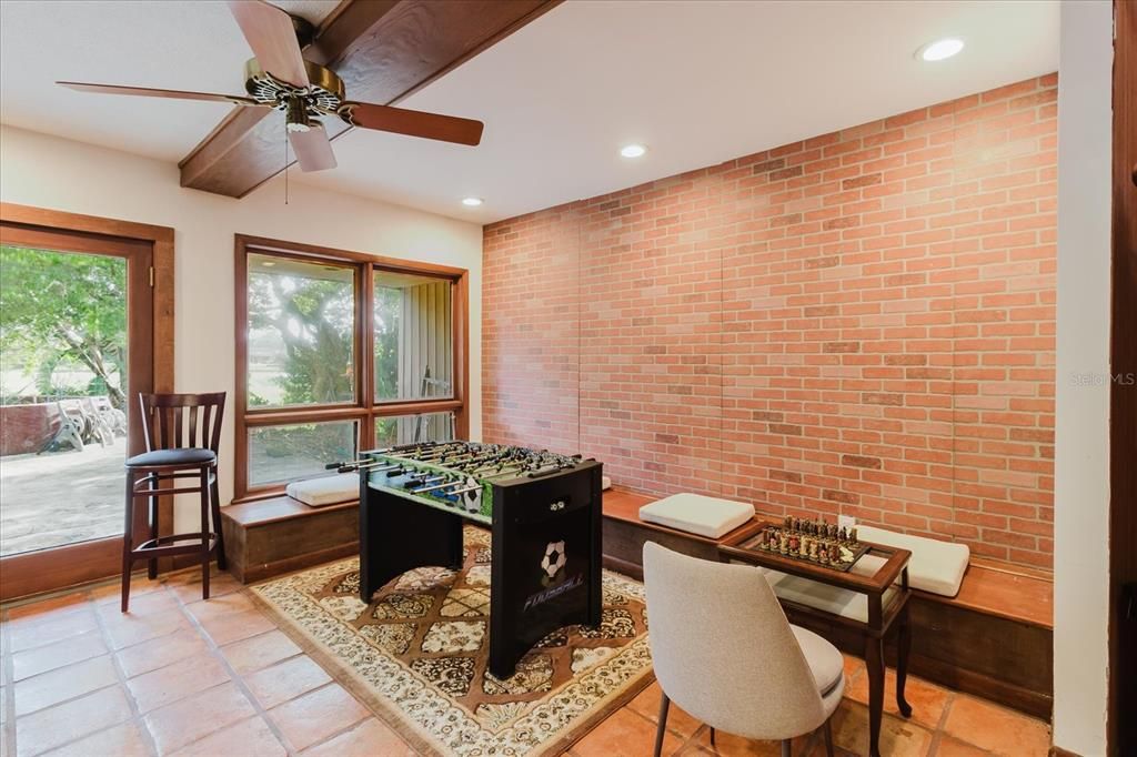 Game Room, Interior, Recessed Lighting, Stone Walls