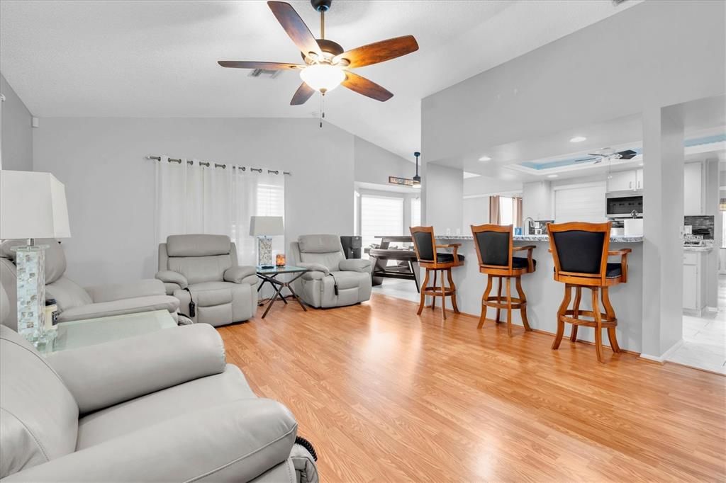 Interior, Kitchen, Living room, Recessed Lighting, Stainless Steel Appliances, Wood Texture Flooring