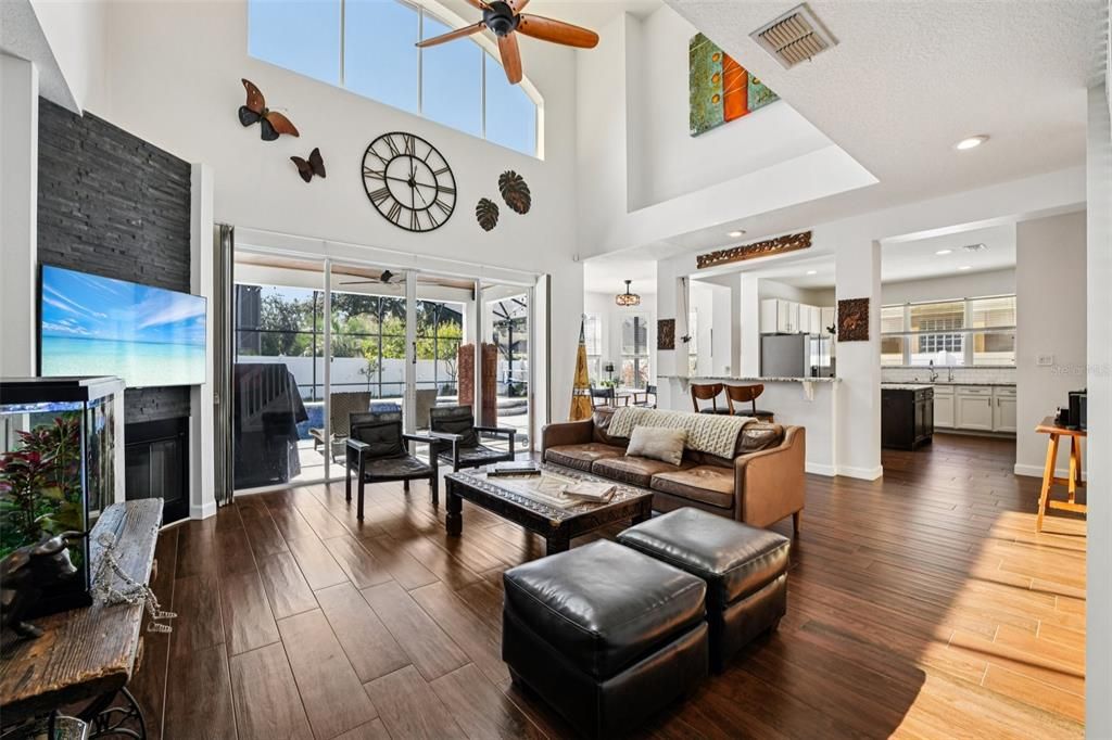 Interior, Kitchen, Living room, Recessed Lighting, Wood Texture Flooring