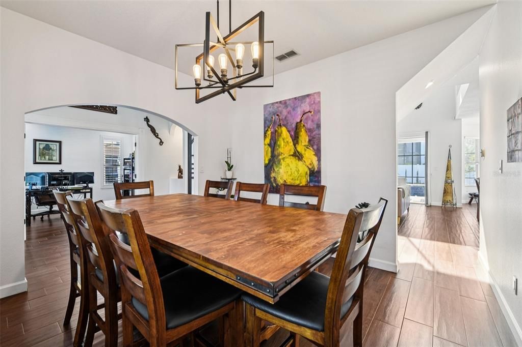 Chandelier, Dining room, Interior, Pendant Lights, Wood Texture Flooring