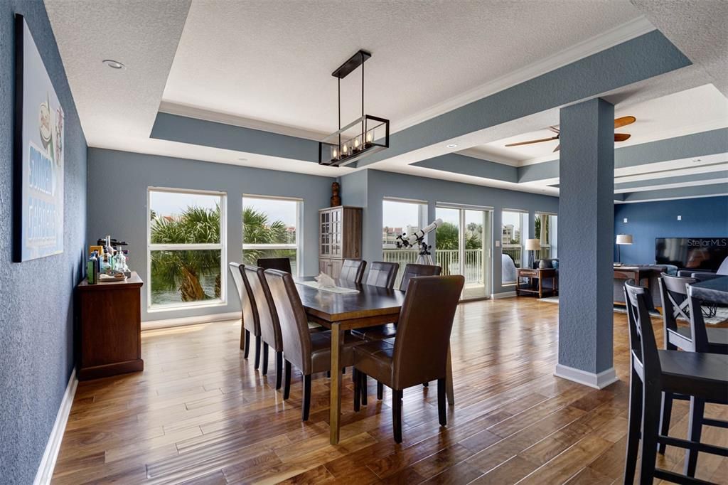Dining room, Interior, Pendant Lights, Wood Texture Flooring