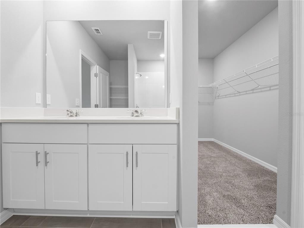 Bathroom, Dual Sink Vanities, Interior, Recessed Lighting, Walk-in Closets
