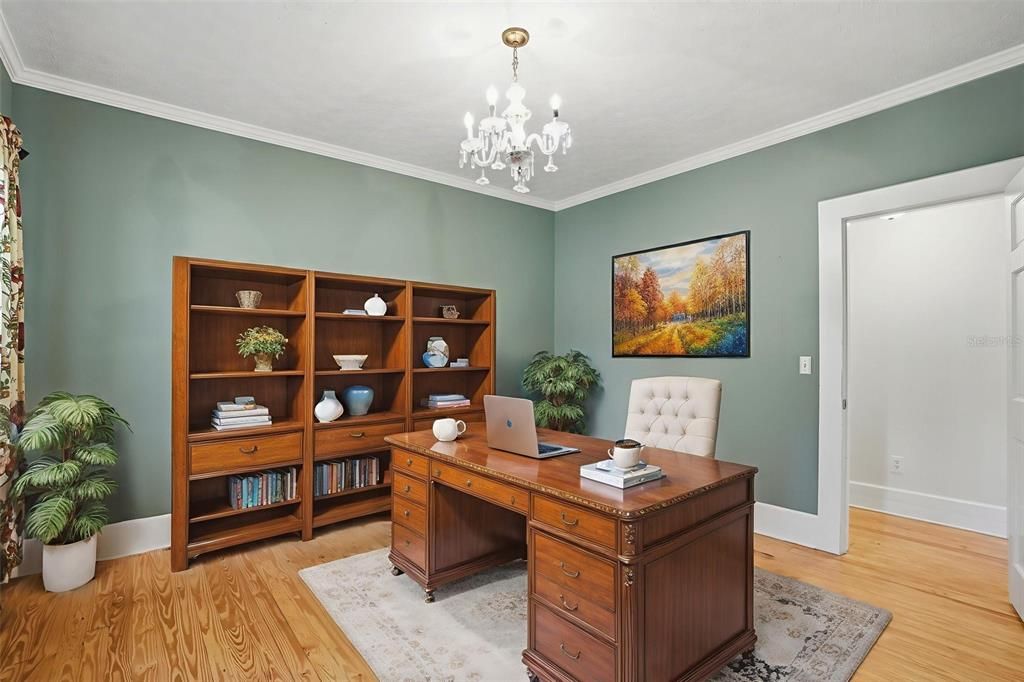 Chandelier, Home Office, Interior, Wood Texture Flooring