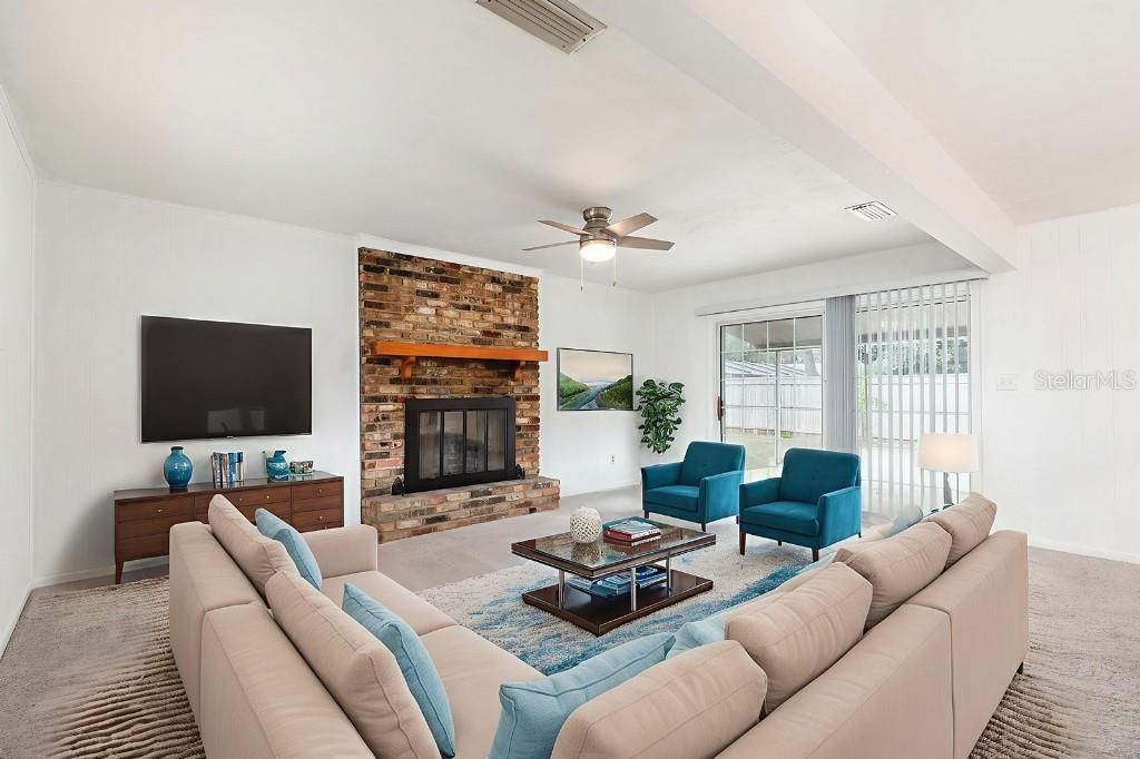 Fireplace, Interior, Living room, Stone Walls