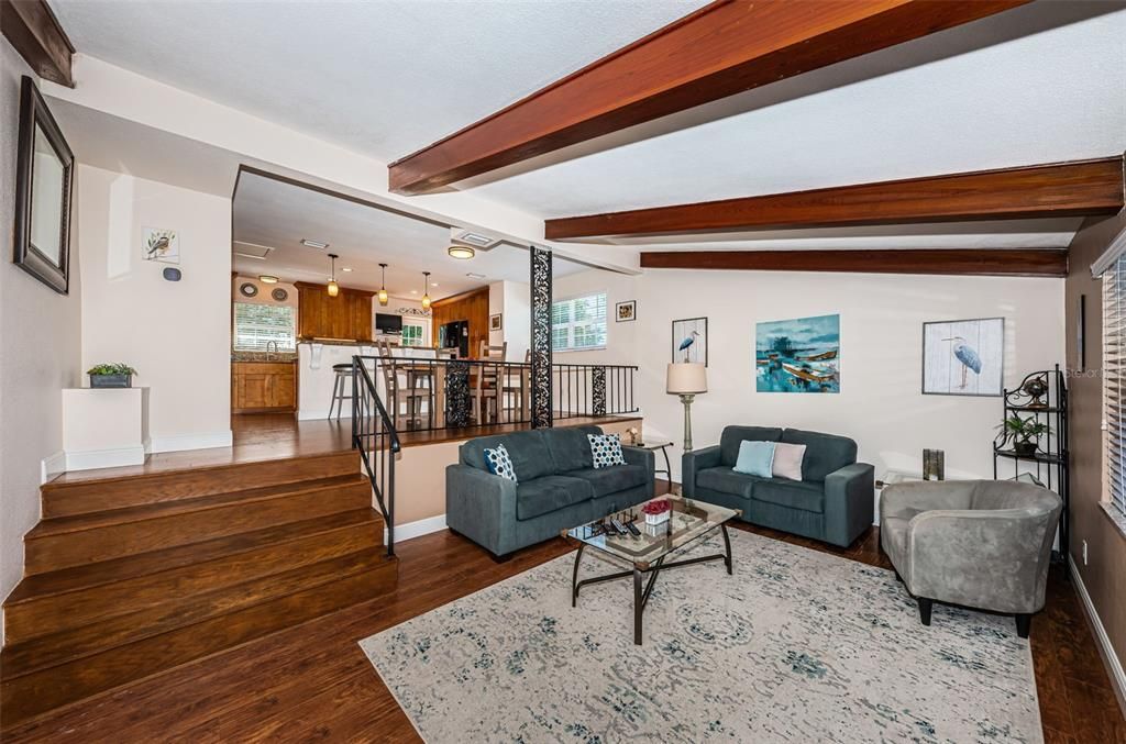 Interior, Kitchen, Living room, Pendant Lights, Wooden Beams, Wood Texture Flooring