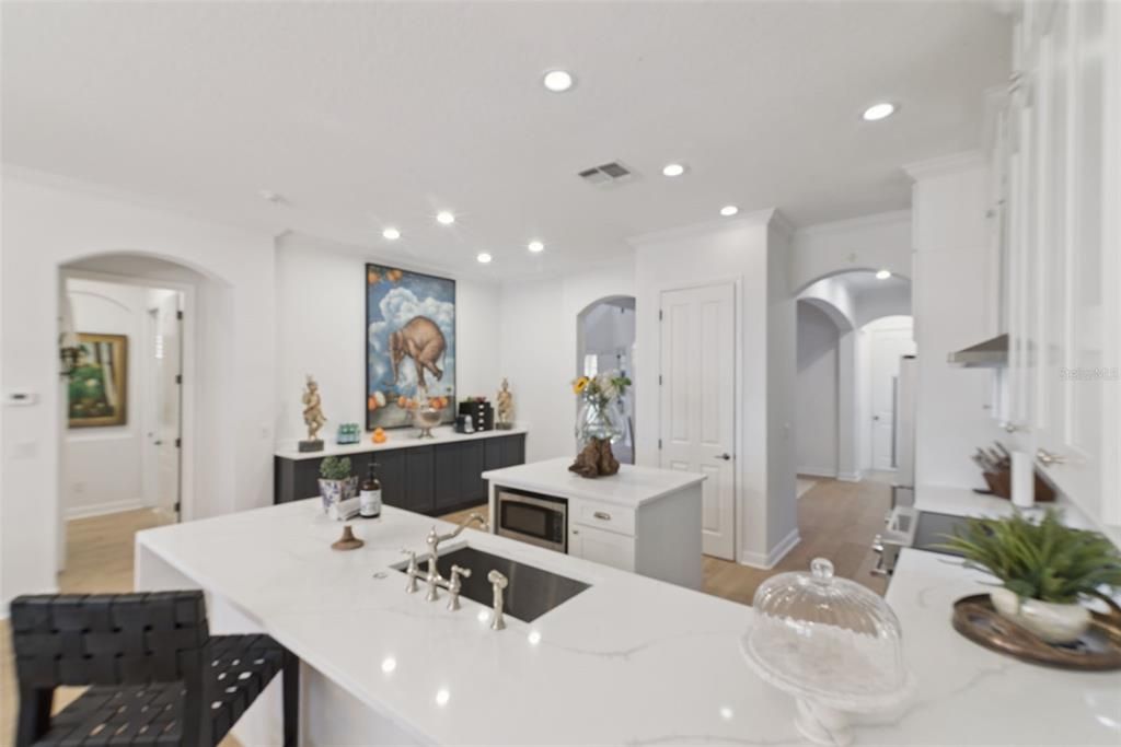 Interior, Kitchen, Recessed Lighting, Wood Texture Flooring