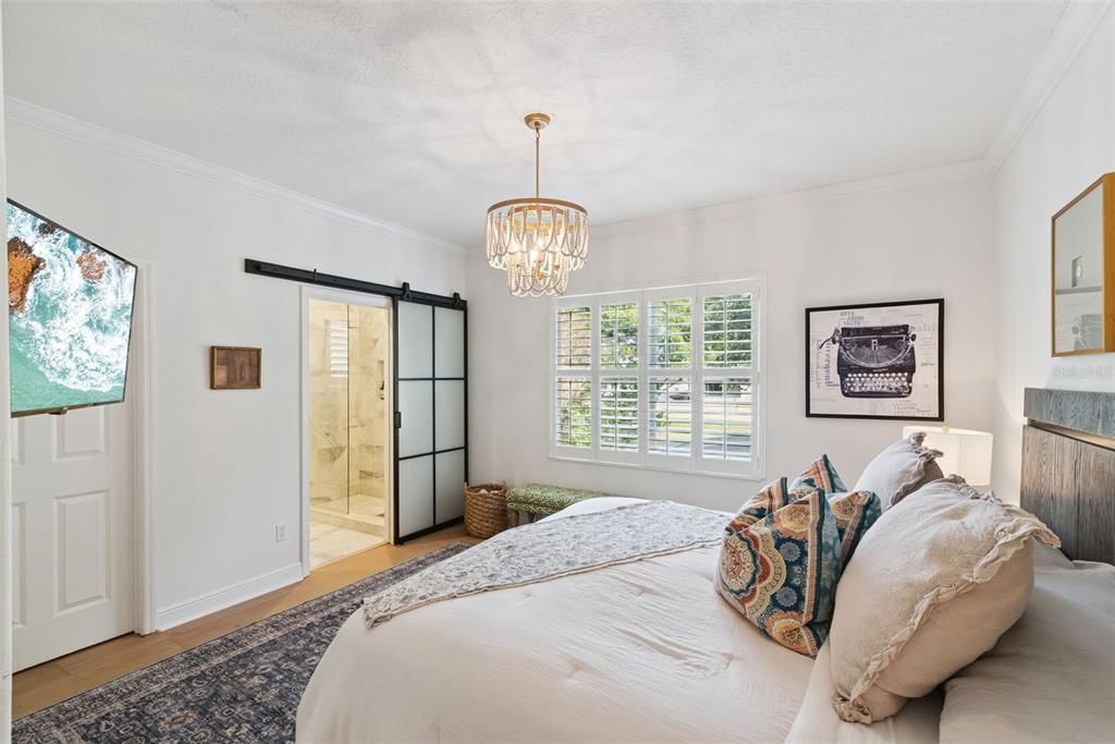 Bedroom, Chandelier, Interior, Wood Texture Flooring