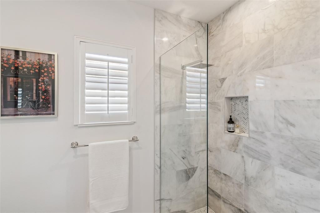 Bathroom, Glass Shower, Interior, Marble Walls