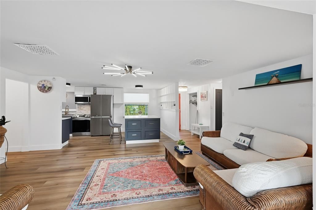 Interior, Kitchen, Living room, Stainless Steel Appliances, Wood Texture Flooring