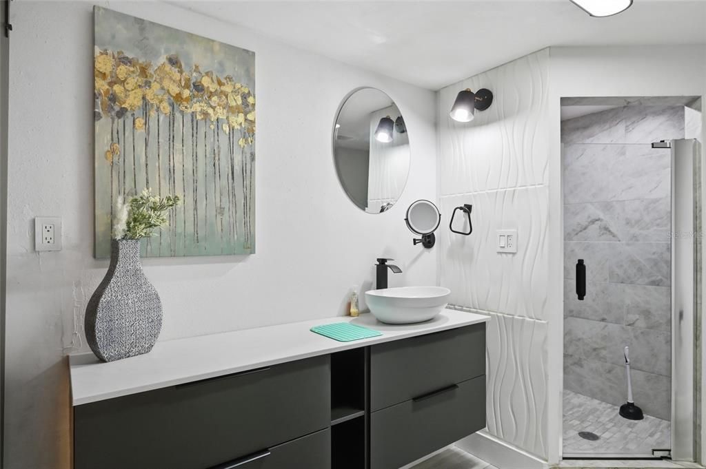 Bathroom, Glass Shower, Interior, Marble Walls