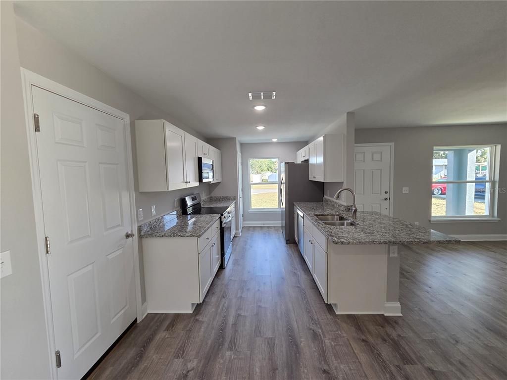 Interior, Kitchen, Recessed Lighting, Wood Texture Flooring