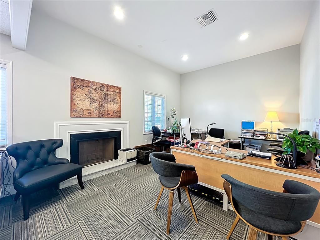 Fireplace, Home Office, Interior, Recessed Lighting