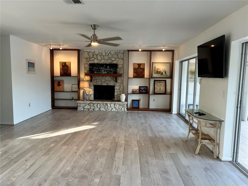 Fireplace, Interior, Stone Walls, Wood Texture Flooring