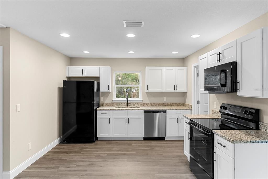 Interior, Kitchen, Recessed Lighting, Wood Texture Flooring