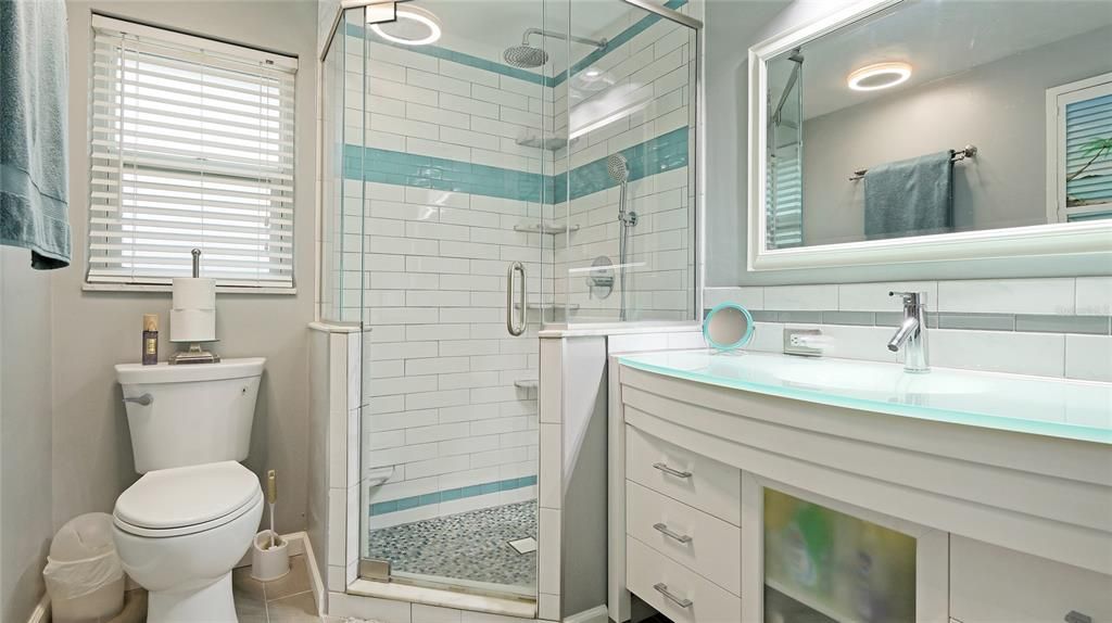 Bathroom, Glass Shower, Interior, Recessed Lighting